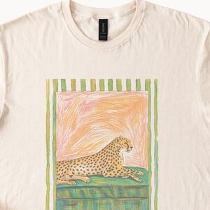 Spotted Wild Cat Graphic Tee Whimsical Animal Art Colorful Design